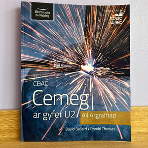 Book titled 'CBAC Cemeg ar gyfer U2' with a sparkler design on the cover, published by Illuminate Publishing.