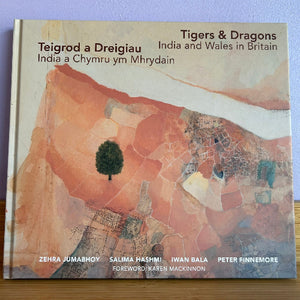 Book cover of 'Tigers & Dragons: India and Wales in Britain' with a map design and tree illustration.