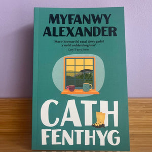Book cover with illustration of a window and text on a green background