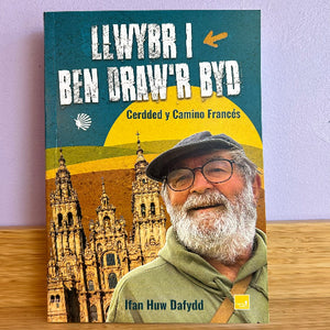 Book cover with a man and cathedral illustration on a purple background