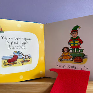 Open book with illustrations and text 