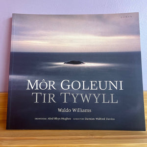 Book titled 'Mör Goleuni Tir Tywyll' by Waldo Williams with a cover featuring an island in the middle of a body of water.