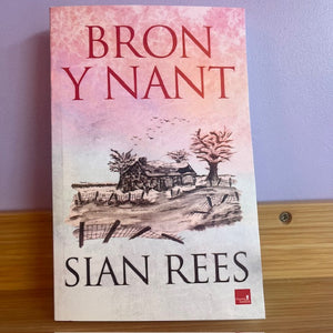 Book cover of 'Bron Y Nant' by Sian Rees on a wooden surface with a light purple wall background.