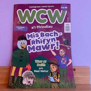 Magazine cover with cartoon characters on a purple background