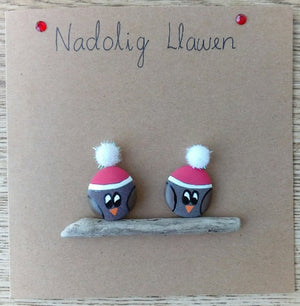 dau aderyn - welsh handmade Christmas cards