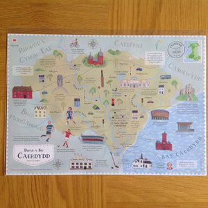 Poster map Caerdydd (Cymru ar y Map)
